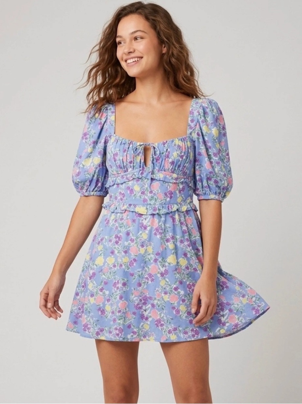 For Love & Lemons Charlene Puff Sleeve Mini Dress Size M